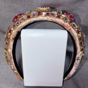 Embellished Pink Satin Jeweled Headband set of 2